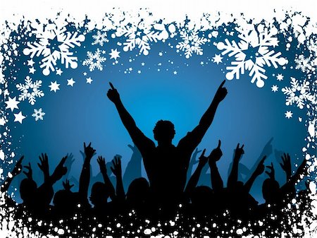 Silhouette of an excited audience on a snowy background Stock Photo - Budget Royalty-Free & Subscription, Code: 400-03925792