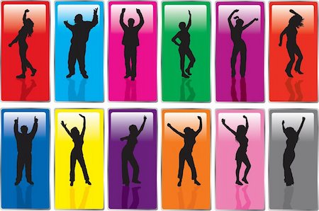 Silhouettes of people dancing on glossy icons Stock Photo - Budget Royalty-Free & Subscription, Code: 400-03925793