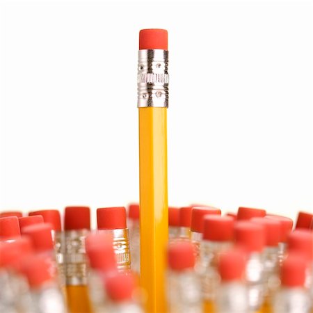 simsearch:400-04451935,k - Group of eraser ends of pencils with one standing out higher than the rest. Fotografie stock - Microstock e Abbonamento, Codice: 400-03926124