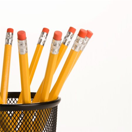 simsearch:400-03926061,k - Group of pencils in a pencil holder with eraser ends up. Foto de stock - Royalty-Free Super Valor e Assinatura, Número: 400-03926126