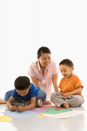 filipino family portrait - Asian mother with boys coloring. Stock Photo - Budget Royalty-Free & Subscription, Code: 400-03926487