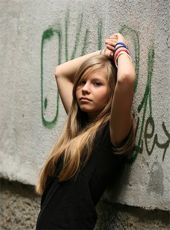 depressed woman in the street - The girl - teenager on a background of a wall Stock Photo - Budget Royalty-Free & Subscription, Code: 400-03926698