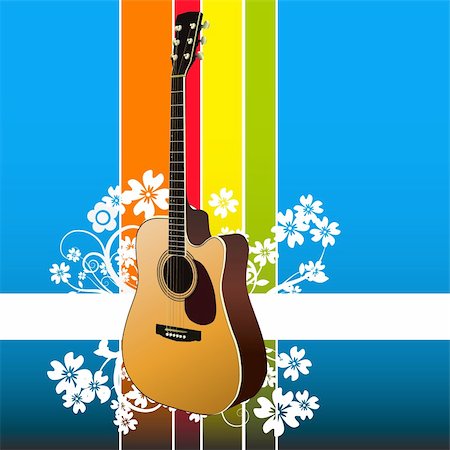simsearch:400-03910203,k - Vector - Realistic classical guitar on a floral background. No gradient mesh used. Foto de stock - Super Valor sin royalties y Suscripción, Código: 400-03926995