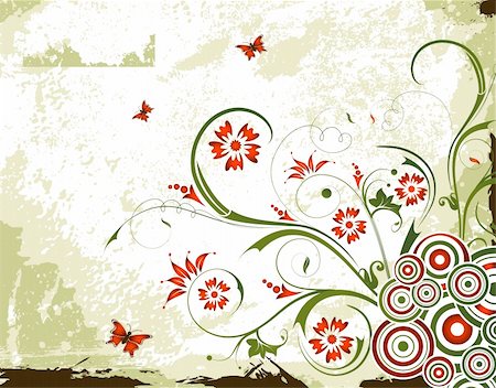 simsearch:400-03927326,k - Grunge paint floral background with butterfly, element for design, vector illustration Stock Photo - Budget Royalty-Free & Subscription, Code: 400-03927256
