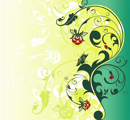 drawings of spring season - Flower background with butterfly, element for design, vector illustration Foto de stock - Super Valor sin royalties y Suscripción, Código: 400-03927447