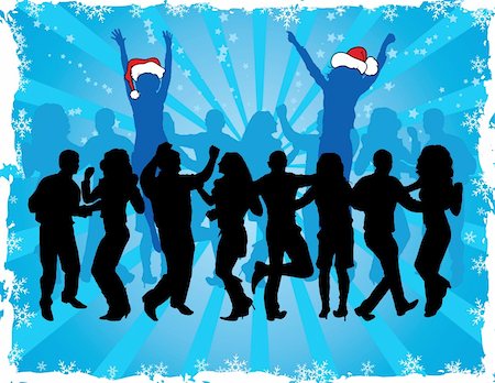 simsearch:614-03080346,k - Christmas background with dancing silhouettes, vector illustration Foto de stock - Super Valor sin royalties y Suscripción, Código: 400-03927569