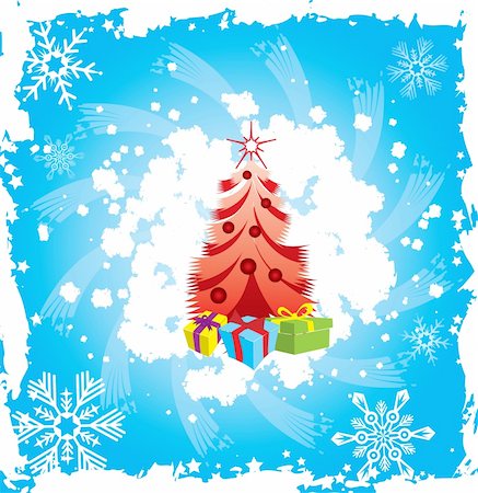 simsearch:400-03913229,k - Snowflake grunge frame with christmas three, elements for design, vector illustration Stockbilder - Microstock & Abonnement, Bildnummer: 400-03927570