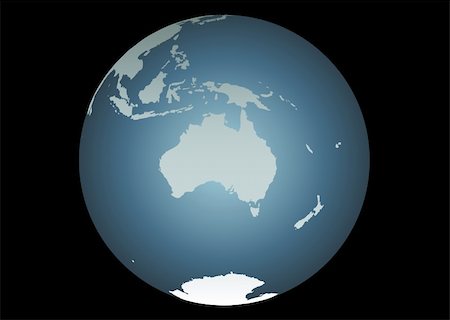 simsearch:694-03693900,k - Australia (Vector). Accurate map of Australia, South East Asia, New Zealand. Mapped onto a globe. Includes New Guinea, Philipines, Antarctica, New Caledonia, smaller islands etc Stock Photo - Budget Royalty-Free & Subscription, Code: 400-03927640