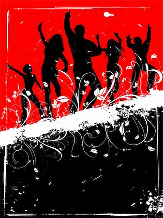 Silhouettes of people dancing on decorative grunge background Stock Photo - Budget Royalty-Free & Subscription, Code: 400-03928008