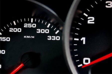 simsearch:400-08340626,k - Sportscar dashboard closeup with backlit speedometer Stock Photo - Budget Royalty-Free & Subscription, Code: 400-03928521