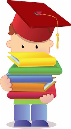 a child with loads of books going for studies and graduate Foto de stock - Super Valor sin royalties y Suscripción, Código: 400-03928708