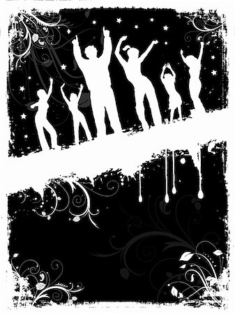 Silhouettes of people dancing on grunge background Stock Photo - Budget Royalty-Free & Subscription, Code: 400-03928915