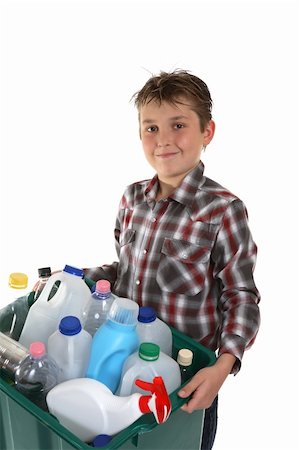 A child carrying a plastic container full with empty recyclable household material. Stock Photo - Budget Royalty-Free & Subscription, Code: 400-03929114