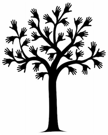 Vector illustration of a tree outline with hands for leaves Stockbilder - Microstock & Abonnement, Bildnummer: 400-03929146