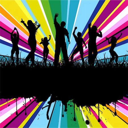 Silhouettes of people dancing on grunge background Stock Photo - Budget Royalty-Free & Subscription, Code: 400-03920204