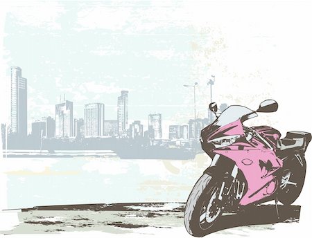 illustration of  sport bike on the grunge urban background Stock Photo - Budget Royalty-Free & Subscription, Code: 400-03920311