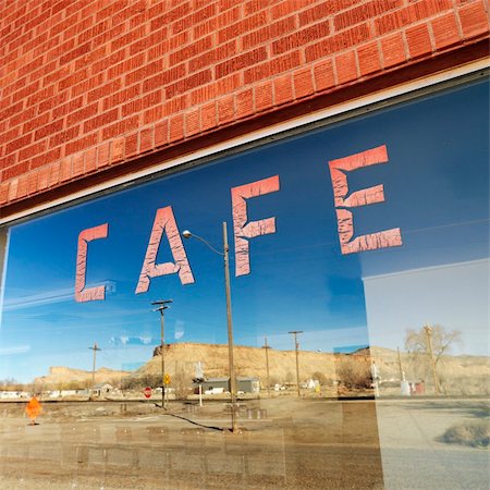 reflection in restaurant window - Exterior shot of cafe window. Stock Photo - Budget Royalty-Free & Subscription, Code: 400-03920948