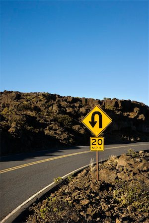 Road and curve in road sign in Haleakala National Park, Maui, Hawaii. Stock Photo - Budget Royalty-Free & Subscription, Code: 400-03921756