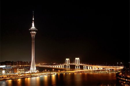 The night view of Macau Tower Convention and Sai Van bridge Stock Photo - Budget Royalty-Free & Subscription, Code: 400-03923358