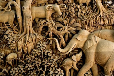 Section of an ancient mural wood carving from Thailand. Stock Photo - Budget Royalty-Free & Subscription, Code: 400-03935824