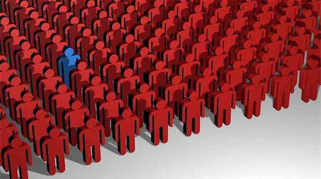 queued - A 3D image of lines of little red people with on standing out from the crowd. Stock Photo - Budget Royalty-Free & Subscription, Code: 400-03936323