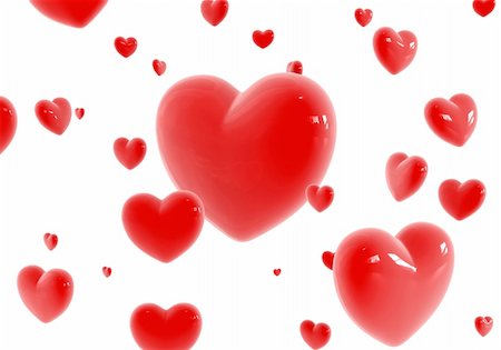 simsearch:400-04789565,k - Red glossy hearts flying over white background Stockbilder - Microstock & Abonnement, Bildnummer: 400-03936431