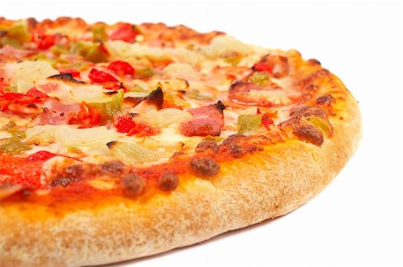 simsearch:841-06446938,k - Tasty Italian pizza, isolated on white background. Shallow DOF Stock Photo - Budget Royalty-Free & Subscription, Code: 400-03939877