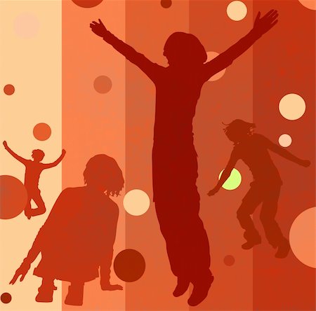 simsearch:400-03970008,k - jumping people silhouettes on colorful retro background Photographie de stock - Aubaine LD & Abonnement, Code: 400-03939946