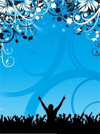 Silhouette of an excited crowd on a floral background Stock Photo - Budget Royalty-Free & Subscription, Code: 400-03930190