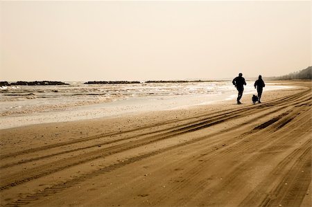 Man and woman running on the beach followed by their dog in a sunny day Stock Photo - Budget Royalty-Free & Subscription, Code: 400-03930511