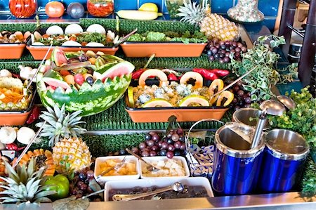 savoury dishes on buffet - Fresh health vegetable and fruit salads, jars with pickles, restaurant display, Stock Photo - Budget Royalty-Free & Subscription, Code: 400-03930607