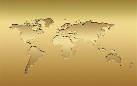 a 3d world map in metallic golden tones Stock Photo - Budget Royalty-Free & Subscription, Code: 400-03931090