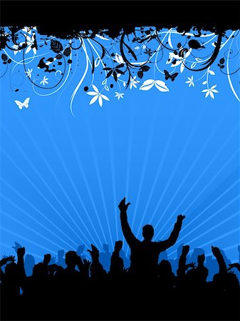 Silhouette of a party crowd on floral background Stock Photo - Budget Royalty-Free & Subscription, Code: 400-03931271