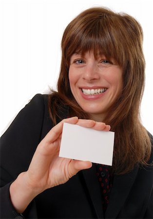 person photocopy - cute woman with blank business card, space for text, isolated on white Stock Photo - Budget Royalty-Free & Subscription, Code: 400-03931657