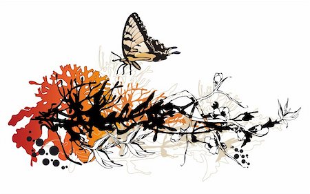 drawings of spring season - abstract floral background with butterfly Foto de stock - Super Valor sin royalties y Suscripción, Código: 400-03931667