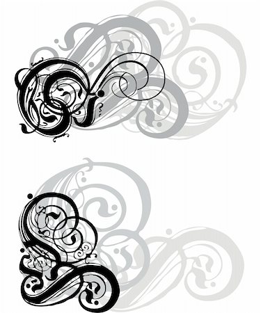 decorative flower ink drawings - abstract grungy swirls on white  background Stock Photo - Budget Royalty-Free & Subscription, Code: 400-03931683