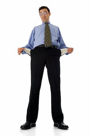 Poor businessman showing his empty pockets Stock Photo - Budget Royalty-Free & Subscription, Code: 400-03932244