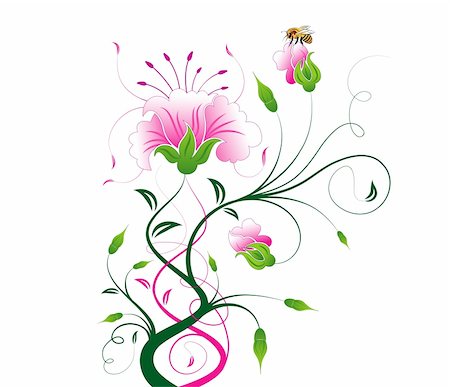 filigree drawings - Abstract flower with bee, element for design, vector illustration Stock Photo - Budget Royalty-Free & Subscription, Code: 400-03933147