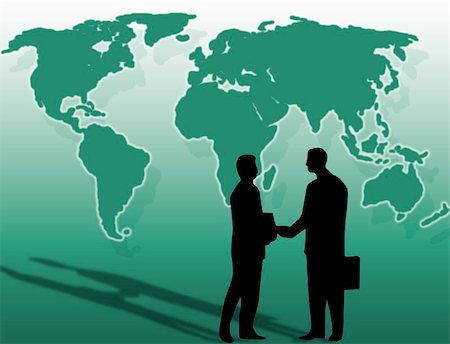 Two businessmen and a handshake in front of the world Stock Photo - Budget Royalty-Free & Subscription, Code: 400-03933648