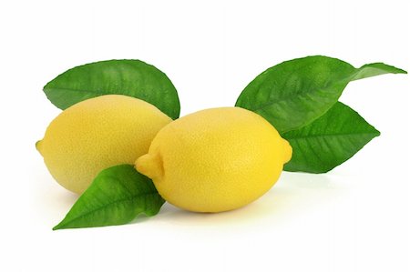 simsearch:859-06537676,k - Pair of fresh lemons with a few lemon leaves Stockbilder - Microstock & Abonnement, Bildnummer: 400-03933664