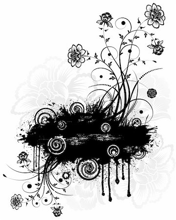 decorative flower ink drawings - Grunge floral abstraction with blots and circles, vector illustration Stock Photo - Budget Royalty-Free & Subscription, Code: 400-03933915