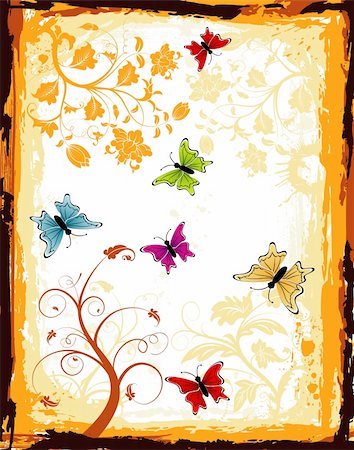 simsearch:400-03927320,k - Grunge paint floral frame with butterfly, element for design, vector illustration Photographie de stock - Aubaine LD & Abonnement, Code: 400-03933940