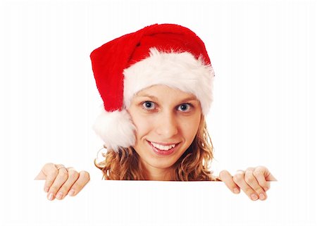 simsearch:649-06622061,k - Girl in Santa's hat with a signboard, isolated on white Foto de stock - Royalty-Free Super Valor e Assinatura, Número: 400-03944285