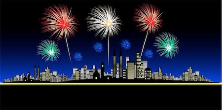 simsearch:400-07093371,k - Vector - Fireworks over a big and bright city. Concept: Celebration or new year. Fotografie stock - Microstock e Abbonamento, Codice: 400-03944427