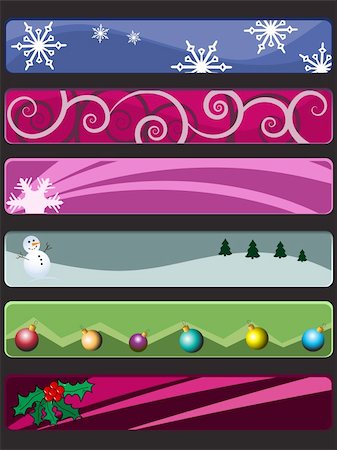 simsearch:400-04146770,k - Vector - 3D web banners with christmas theme (snow flakes, snow man, christmas ornaments balls and holly berry). Fotografie stock - Microstock e Abbonamento, Codice: 400-03944421