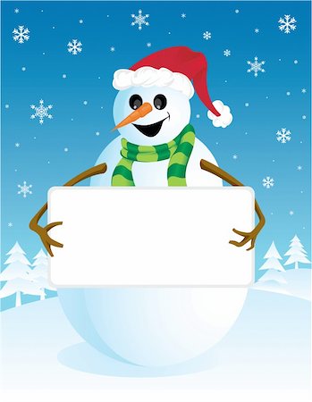 simsearch:400-07245111,k - vector illustration of a snowman with blank board for text Photographie de stock - Aubaine LD & Abonnement, Code: 400-03944459