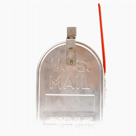 simsearch:400-03944870,k - Shiny silver metal mailbox with flag up. Foto de stock - Royalty-Free Super Valor e Assinatura, Número: 400-03944775