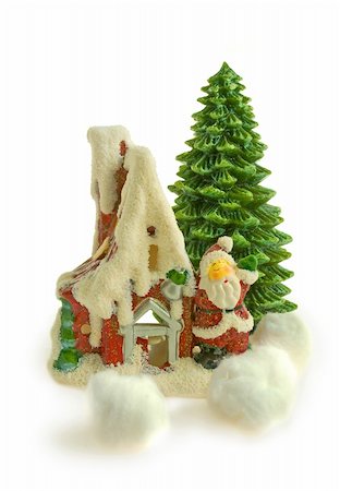 simsearch:400-03943828,k - Christmas toy house with Santa and Fir tree, isolated white Photographie de stock - Aubaine LD & Abonnement, Code: 400-03945064