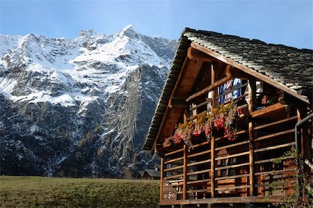 Tipical "Walser" house of an ancient mountain village; west Alps, Italy Stock Photo - Budget Royalty-Free & Subscription, Code: 400-03945191