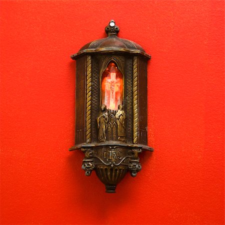 simsearch:400-03944899,k - Religious light on red wall with illuminated Crucifixion of Jesus on cross. Stock Photo - Budget Royalty-Free & Subscription, Code: 400-03945383